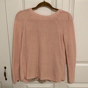 LOFT XS Pink Sweater with bow and floral detail in the back